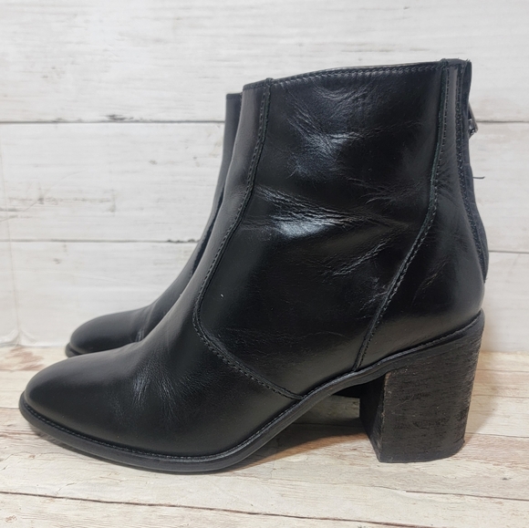 Madewell  Womens Leather Booties Ankle Boots Heels Back Zip B2061 Black Sz 7.5 - Picture 2 of 14
